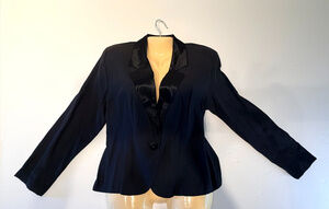 Kensington Square Blazer Jacket Black Satin Lapel Size 12 Vintage